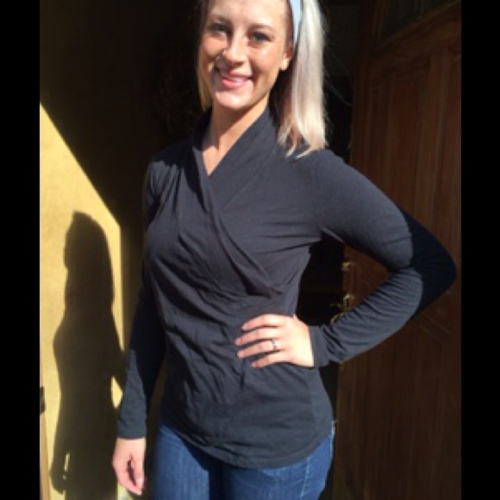 CAbi Dark Gray Wrap-Style Long Sleeve Top